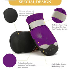 KUTKUT Dog Boots for Small, Medium and Large Dogs | Winter Snow Waterproof Paw Protector |Reflective Straps and Non-Slip Sole Soft & Lightweight Shoes for ShizhTzu, Pug etc (Purple) - kutkuts