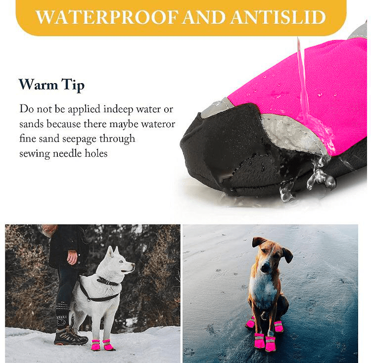 KUTKUT Dog Boots for Small, Medium and Large Dogs | Winter Snow Waterproof Paw Protector | Reflective Straps and Non-Slip Sole Soft & Lightweight Shoes for ShizhTzu, Pug etc. (Pink) - kutkuts