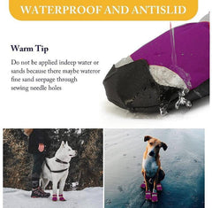 KUTKUT Dog Boots for Small, Medium and Large Dogs | Winter Snow Waterproof Paw Protector |Reflective Straps and Non-Slip Sole Soft & Lightweight Shoes for ShizhTzu, Pug etc (Purple) - kutkuts
