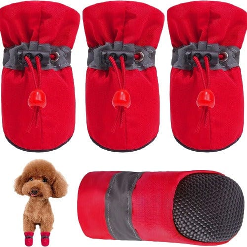 kutkutstyle dog shoes KUTKUT Dog Boots Paw Protector | Pack of 4pcs Anti-Slip Dog Shoes with Reflective Straps for Small Breed Dogs (Red)
