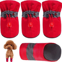 kutkutstyle dog shoes KUTKUT Dog Boots Paw Protector | Pack of 4pcs Anti-Slip Dog Shoes with Reflective Straps for Small Breed Dogs (Red)