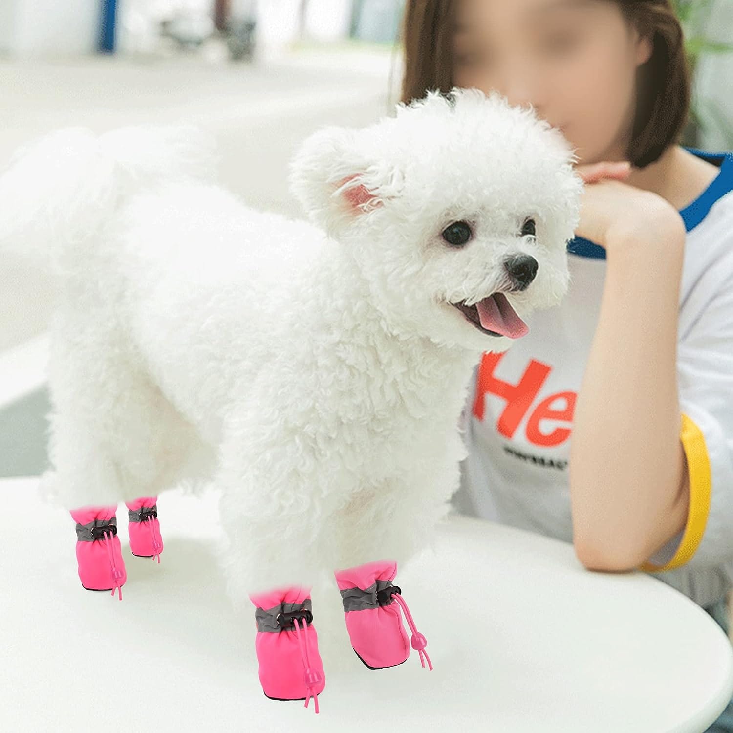 KUTKUT Dog Boots Paw Protector | Pack of 4pcs Anti-Slip Dog Shoes with Reflective Straps for Small Dogs (Pink) - kutkutstyle