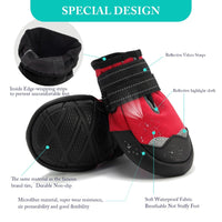 KUTKUT Dog Boots Waterproof Shoes for Dogs with Reflective Straps, Rugged Anti-Slip Soft Sole Dogs Paw Protector for Small Medium Large Dogs (Red)-dog shoes-kutkutstyle