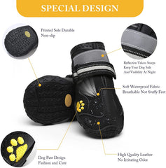 KUTKUT Dog Pack of 4pcs Boots, Waterproof Dog Shoes, Dog Booties with Reflective Rugged Anti-Slip Sole and Skid-Proof, Outdoor Dog Rain Boots for Medium to Large Dogs, Four Ways Stretch Paw P
