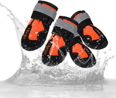 KUTKUT Dog Rain Boots Waterproof Dog Shoes with Reflective Rugged Anti-Slip Sole and Skid-Proof, Dog Shoes for Hot Pavement, Heat Resistant Dog Booties for Medium Large Dogs (Orange) - kutkut