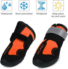 KUTKUT Dog Rain Boots Waterproof Dog Shoes with Reflective Rugged Anti-Slip Sole and Skid-Proof, Dog Shoes for Hot Pavement, Heat Resistant Dog Booties for Medium Large Dogs (Orange) - kutkut