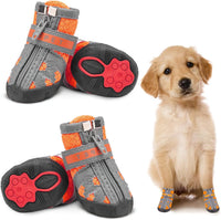 KUTKUT Dog Shoes for Hot Pavement Hardwood Floor, Breathable Dog Booties for Small Medium Dogs with Reflective & Adjustable Strap Zipper, Antislip Paw Protection Dog Boots Orange-dog shoes-kutkutstyle