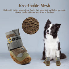 KUTKUT Dustproof Dog Boots for Hardwood Floor | Breathable Dog Shoes | Dog Booties with Reflective Anti-Slip Sole | Outdoor Paw Protectors with Rubber Soles for Hiking and Running Brown - kut