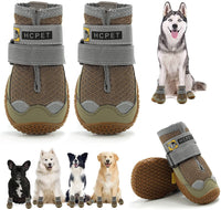 KUTKUT Dustproof Dog Boots for Hardwood Floor | Breathable Dog Shoes | Dog Booties with Reflective Anti-Slip Sole | Outdoor Paw Protectors with Rubber Soles for Hiking and Running Brown - kut