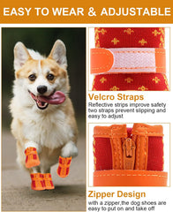 KUTKUT Small Dog Shoes Anti-Slip Dog Boots Paw Protective with Reflective Straps Soft Mesh Breathable Adjustable Puppy Dog Shoes Booties with Zipper for Small & Medium Dogs 4 Pcs Orange - kut