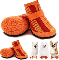 KUTKUT Small Dog Shoes Anti-Slip Dog Boots Paw Protective with Reflective Straps Soft Mesh Breathable Adjustable Puppy Dog Shoes Booties with Zipper for Small & Medium Dogs 4 Pcs Orange - kut