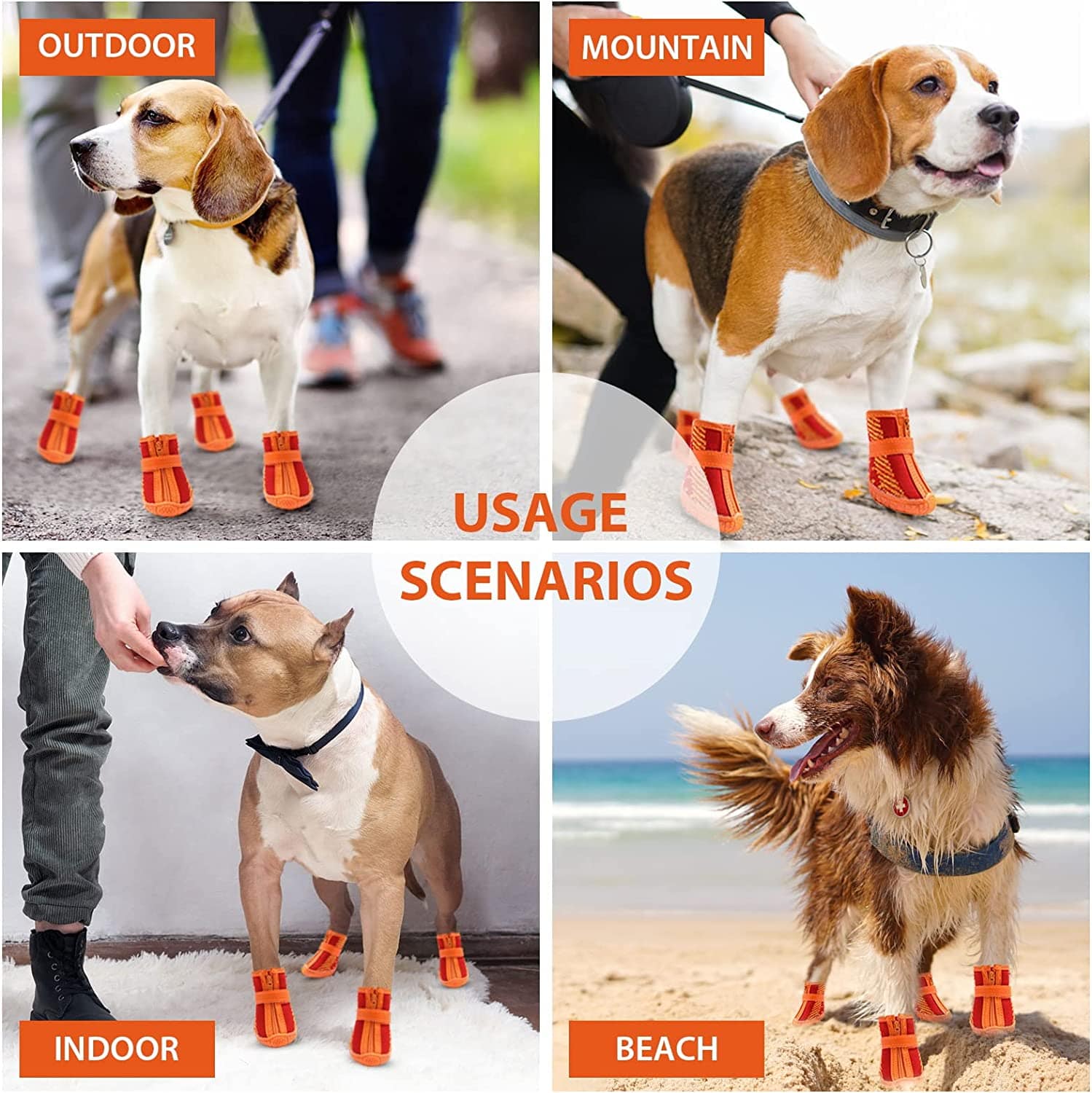 KUTKUT Small Dog Shoes Anti-Slip Dog Boots Paw Protective with Reflective Straps Soft Mesh Breathable Adjustable Puppy Dog Shoes Booties with Zipper for Small & Medium Dogs 4 Pcs Orange-dog shoes-kutkutstyle