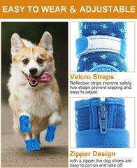 KUTKUT Small Dog Shoes Anti-Slip Dog Boots Paw Protective with Reflective Straps Soft Mesh Breathable Adjustable Puppy Dog Shoes Booties with Zipper for Small & Medium Dogs 4PCS Blue - kutkut