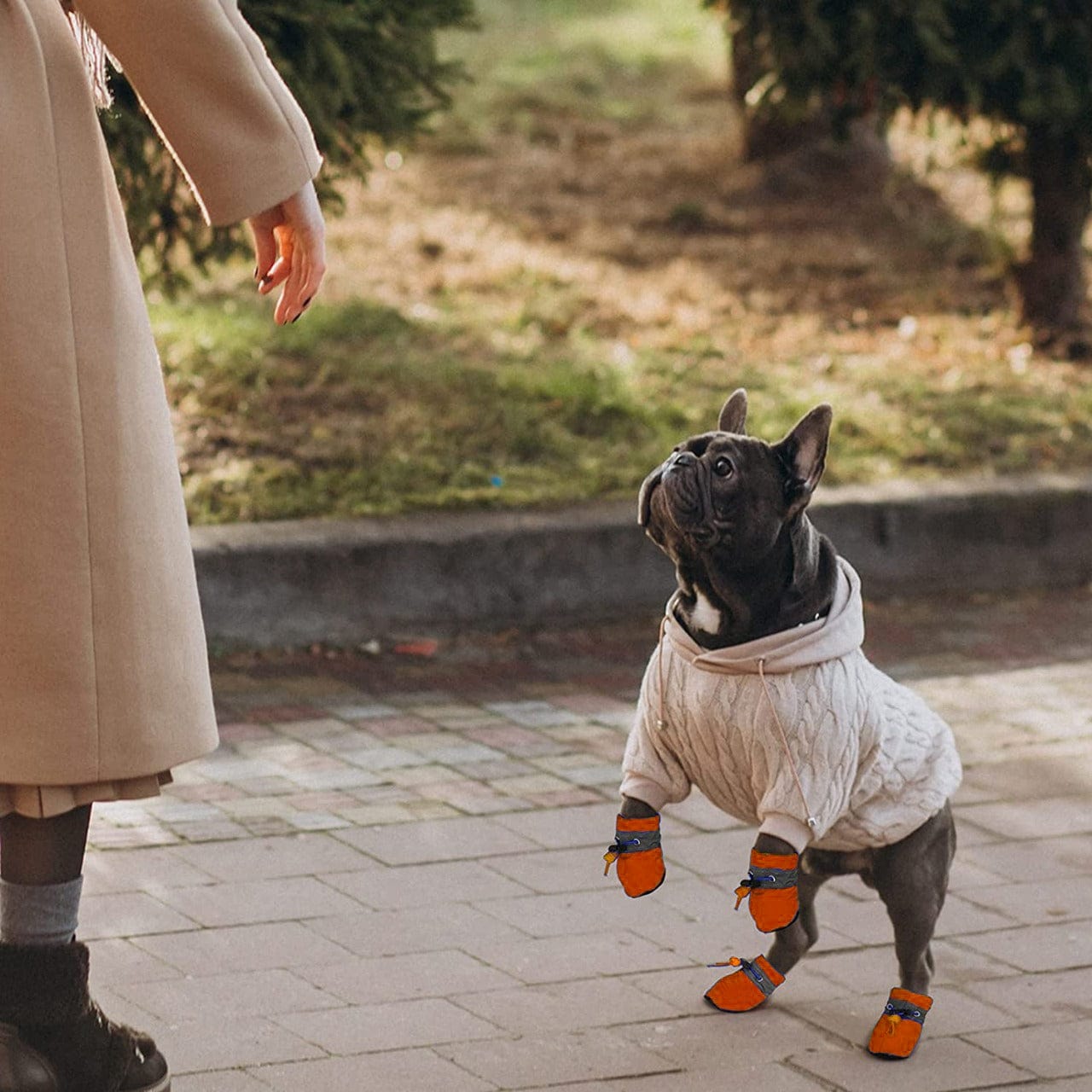 KUTKUT Waterproof Dog Boots Paw Protector Hot Pavement| Anti-Slip Dog Shoes  with Reflective Straps for Medium Dogs (Orange, Size: 7, Feet Long: 6.5
