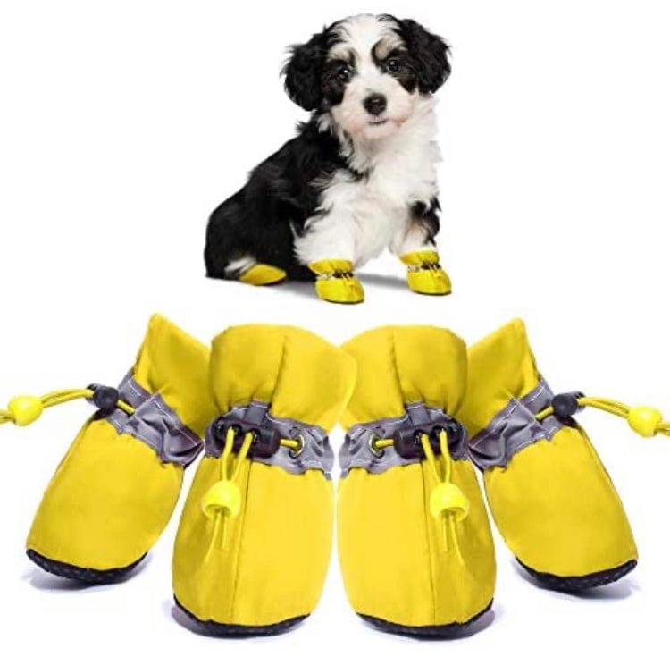 KUTKUT Washable Dog Boots Paw Protector for Hot Pavement | Pack of 4pcs Anti-Slip Dog Shoes with Reflective Straps for Small Breed Dogs (Yellow)-dog shoes-kutkutstyle