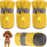 KUTKUT Washable Dog Boots Paw Protector for Hot Pavement | Pack of 4pcs Anti-Slip Dog Shoes with Reflective Straps for Small Breed Dogs (Yellow) - kutkutstyle