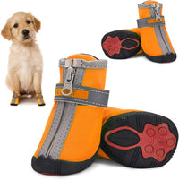 KUTKUT Waterproof Dog Booties Paw Protector, Anti-Slip Breathable Winter Snow with Reflective Strips Soft Comfortable Anti-Slip Rubber Sole Dog Shoes for Small Medium Dogs  Orange - kutkutsty
