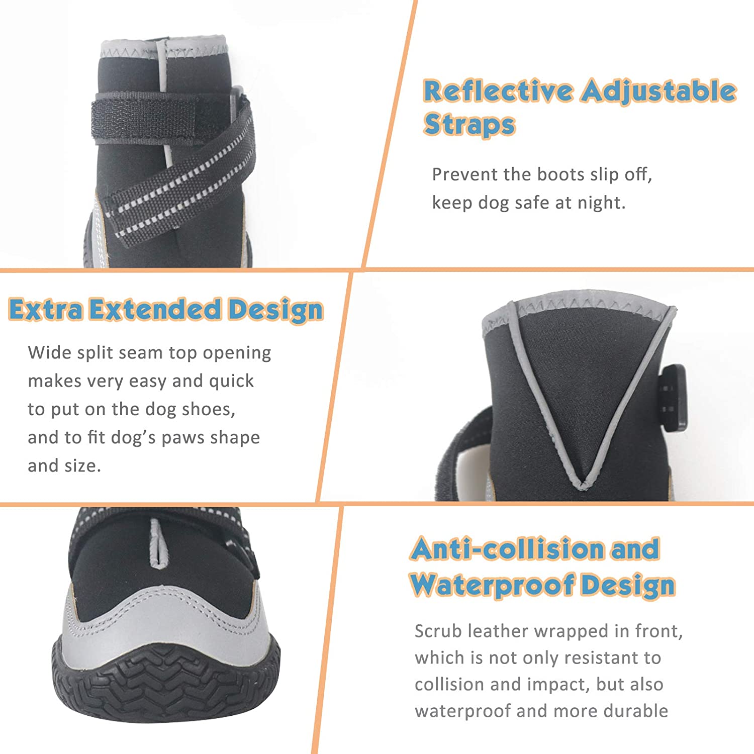 KUTKUT Waterproof Dog Boots for Hot Pavement Dogs Shoes Heat Protection Paw Breathable Non-Slip Rain Shoes Adjustable Reflective Straps for Small