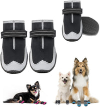 KUTKUT Waterproof Dog Boots for Hot Pavement Dogs Shoes Heat Protection Paw Breathable Non-Slip Rain Shoes Adjustable Reflective Straps for Small Medium Large Dogs 4PCS  Black - kutkutstyle