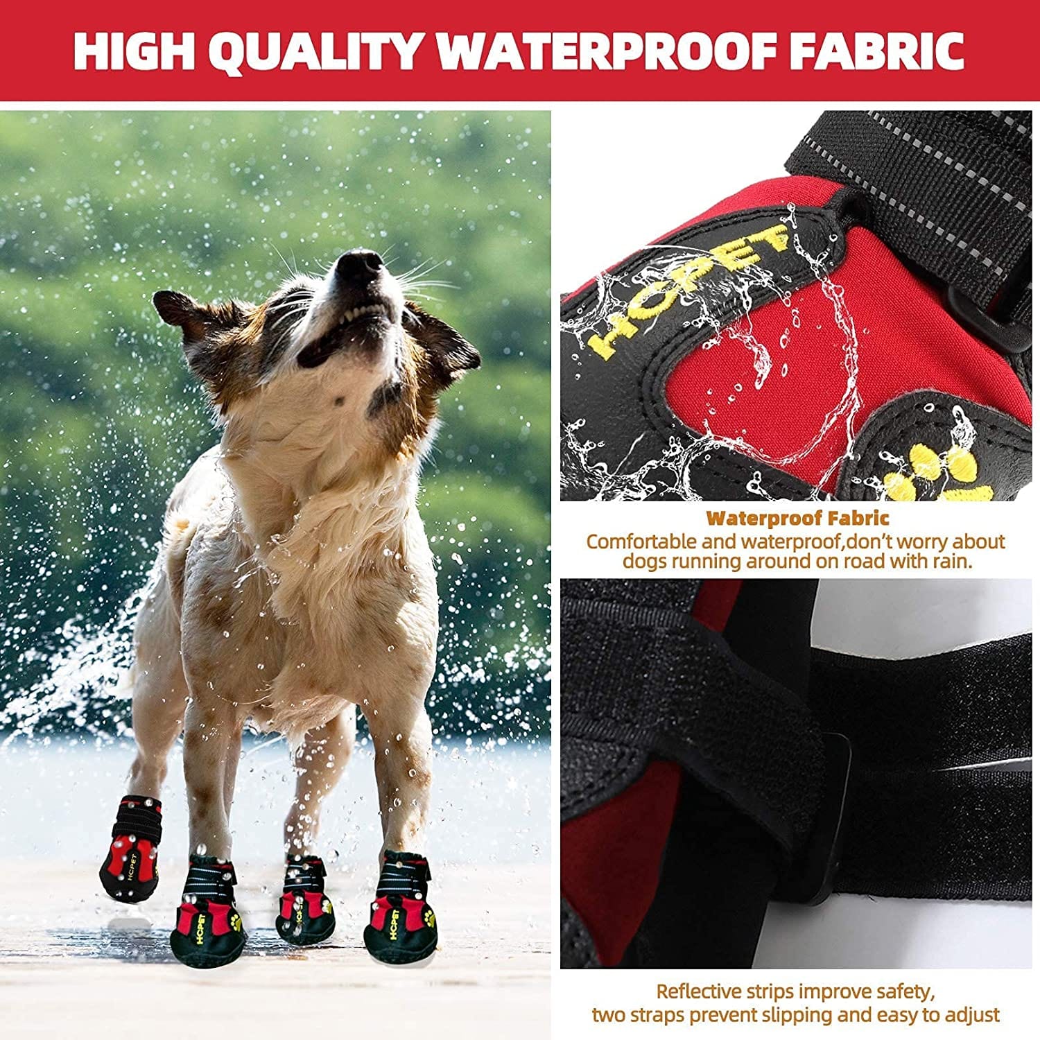 KUTKUT Waterproof Dog Boots for Medium Large Dogs | Dog Rain Boots | Dog Outdoor Shoes with Two Reflective Fastening Straps and Rugged Anti-Slip Sole Red-dog shoes-kutkutstyle