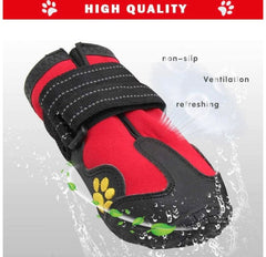KUTKUT Waterproof Dog Boots for Medium Large Dogs | Dog Rain Boots | Dog Outdoor Shoes with Two Reflective Fastening Straps and Rugged Anti-Slip Sole Red - kutkutstyle