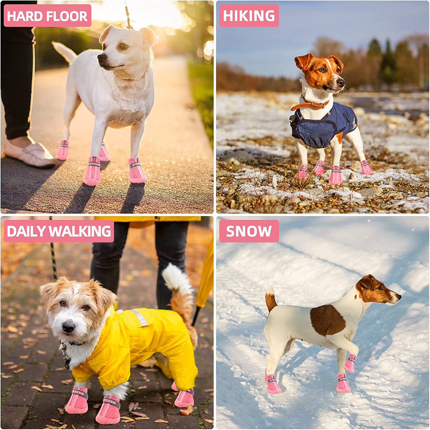 KUTKUT Waterproof Dog Boots Paw Protector, Anti-Slip Breathable Winter Snow with Reflective Strips Soft Comfortable Anti-Slip Rubber Sole Dog Shoes
