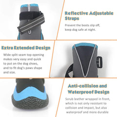 KUTKUT Waterproof Dog Shoes for Hot Pavement Dogs Boots Heat Protection Paw Breathable Non-Slip Rain Shoes Adjustable Reflective Straps for Small Medium Large Dogs 4PCS Blue - kutkutstyle