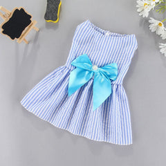 KUTKUT Small Dog Dress Girl Puppy Clothes Female Princess Tutu Striped Skirt Summer Shirt for Shih tzu, Maltese Cat Pet Apparel Outfits  ( Blue) - kutkutstyle