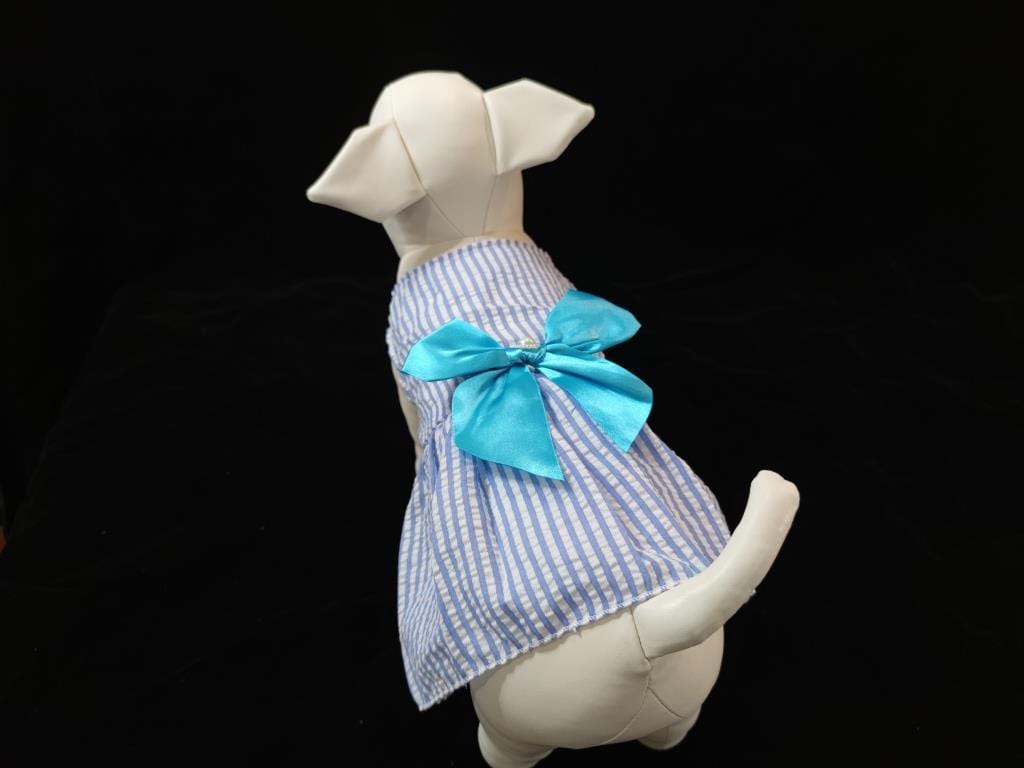 KUTKUT Small Dog Dress Girl Puppy Clothes Female Princess Tutu Striped Skirt Summer Shirt for Shih tzu, Maltese Cat Pet Apparel Outfits ( Blue)-dress-kutkutstyle