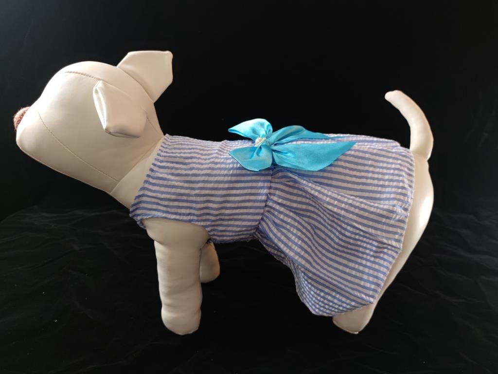KUTKUT Small Dog Dress Girl Puppy Clothes Female Princess Tutu Striped Skirt Summer Shirt for Shih tzu, Maltese Cat Pet Apparel Outfits ( Blue)-dress-kutkutstyle
