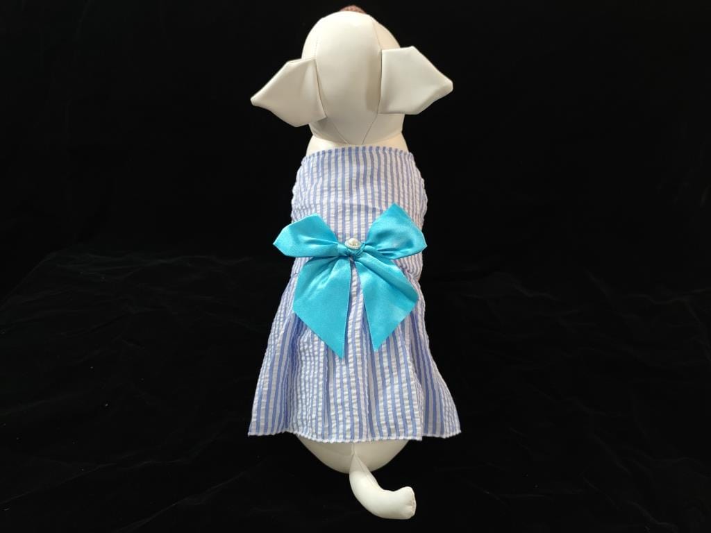 KUTKUT Small Dog Dress Girl Puppy Clothes Female Princess Tutu Striped Skirt Summer Shirt for Shih tzu, Maltese Cat Pet Apparel Outfits  ( Blue) - kutkutstyle