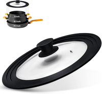 EZYHOME Universal Lid for Pots and Pans,Heat-Resistant Tempered Glass Frying Pan Lid, Diameter Cookware, Frying Cooking Pans Cover, Silicone Rubber Pot Lid - kutkutstyle