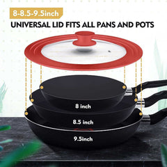 EZYHOME Universal Lid for Pots and Pans,Heat-Resistant Tempered Glass Frying Pan Lid, Diameter Cookware, Frying Cooking Pans Cover, Silicone Rubber Pot Lid - kutkutstyle