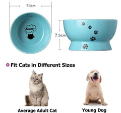 KUTKUT Cat Dog Porcelain Raised Bowl, No Spill Cat Water Food Bowl, Elevated Ceramic Pet Bowls for Protect Pet's Spine, Anti Vomiting Large Capacity Pet Water Bowl, 300 ml, Dishwasher Safe - 