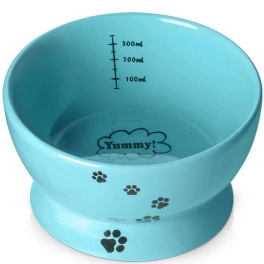 KUTKUT Cat Dog Porcelain Raised Bowl, No Spill Cat Water Food Bowl, Elevated Ceramic Pet Bowls for Protect Pet's Spine, Anti Vomiting Large Capacity Pet Water Bowl, 300 ml, Dishwasher Safe - 