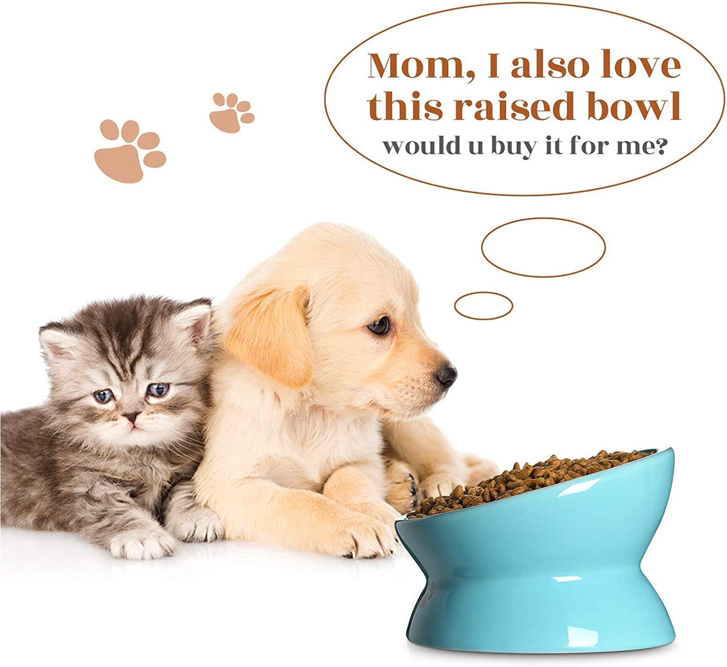KUTKUT Cat Small Dog Porcelain Raised Food Bowl 6", Elevated Tilted Cat Bowl, Raised Cat Bowls for Adult Cats or Dogs, Ceramic Pet Food Water Dish (Capacity: 150 gm)-feeding essentials-kutkutstyle