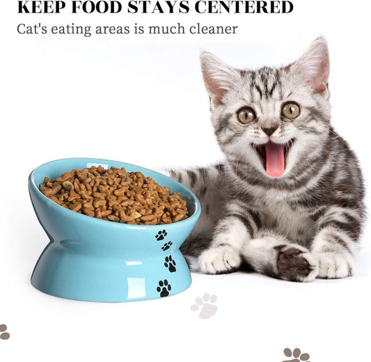 KUTKUT Cat Small Dog Porcelain Raised Food Bowl 6", Elevated Tilted Cat Bowl, Raised Cat Bowls for Adult Cats or Dogs, Ceramic Pet Food Water Dish (Capacity: 150 gm) - kutkutstyle