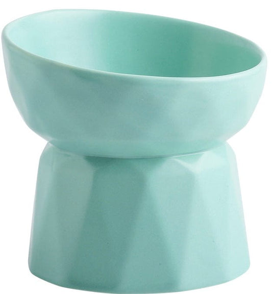 KUTKUT Ceramic Cat Bowl Anti Vomiting, Raised-Cat Food or Water Bowl for Cats and Small Dogs, Ceramic Food Bowl for Protecting Spine, Backflow Prevention Dishwasher Safe (Green)…… - kutku