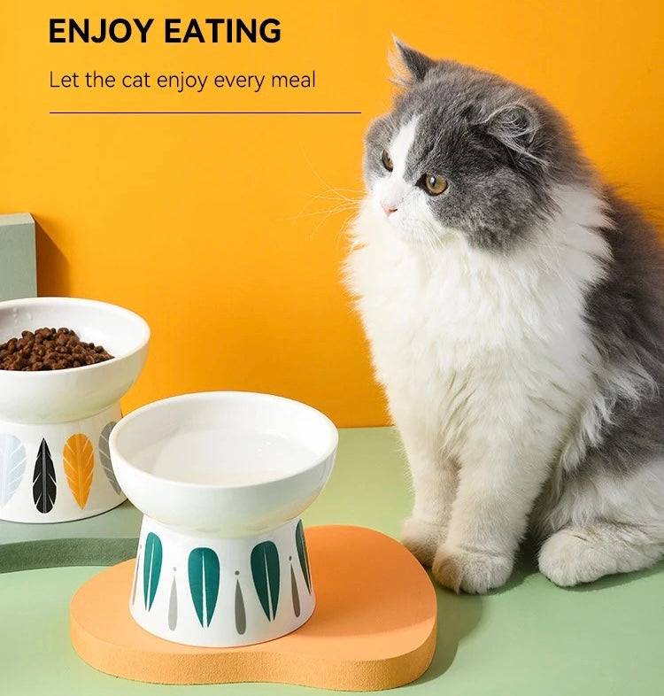 KUTKUT Ceramic Cat & Dog Food Or Water Bowl, Raised Cat Feeder Dishes with Stand, Elevated Pet Food Bowl for Small Dogs and Cats, Backflow Prevention, Anti Vomiting & Reduce Neck Burden-feeding essentials-kutkutstyle