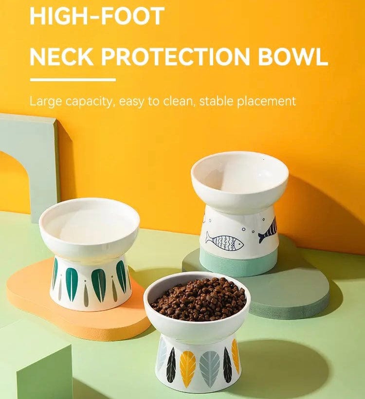 KUTKUT Ceramic Cat & Dog Food Or Water Bowl, Raised Cat Feeder Dishes with Stand, Elevated Pet Food Bowl for Small Dogs and Cats, Backflow Prevention, Anti Vomiting & Reduce Neck Burden - kut