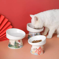 KUTKUT Ceramic Cat Food Bowl Elevated Bowl Protect Pets' spines and Neck | Anti Vomiting Porcelain Stress Free Tilted Bowl for Cats and Small Dogs, Dishwasher and Microwave Safe (Green)… - 
