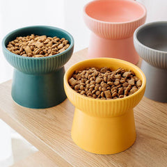 KUTKUT Ceramic Cat Food Or Water Bowl, Raised Cat Feeder Dishes with Stand, Elevated Pet Food Bowl for Cats and Small Dogs, Stress Free Backflow Prevention, Anti Vomiting & Reduce Neck Burden