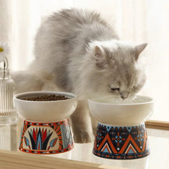 KUTKUT Ceramic Cat Small Dogs Food Or Water Bowl, Raised Cat Feeder Dishes with Stand, Elevated Pet Food Bowl, Stress Free Backflow Prevention, Anti Vomiting & Reduce Neck Burden… - kutkuts