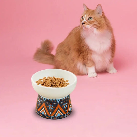 KUTKUT Ceramic Cat Small Dogs Food Or Water Bowl, Raised Cat Feeder Dishes with Stand, Elevated Pet Food Bowl, Stress Free Backflow Prevention, Anti Vomiting & Reduce Neck Burden… - kutkuts