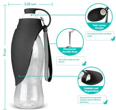 KUTKUT Dog Water Bottle for Outdoor Walking | Pet Water Dispenser Feeder Container Portable with Drinking Cup Bowl Outdoor Hiking, Travel for Puppy, Dogs, Cats (Black, 580 ml) - kutkutstyle