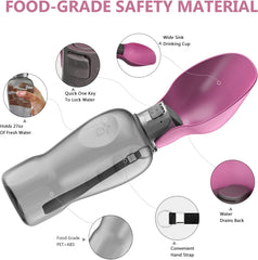 KUTKUT Dog Water Bottle, Portable Dog Water Bottle, Dog Water Dispenser with Leak-Proof Design for Dog Walking, Hiking and Traveling BPA-Free Materials (Pink, 800 ml) - kutkutstyle