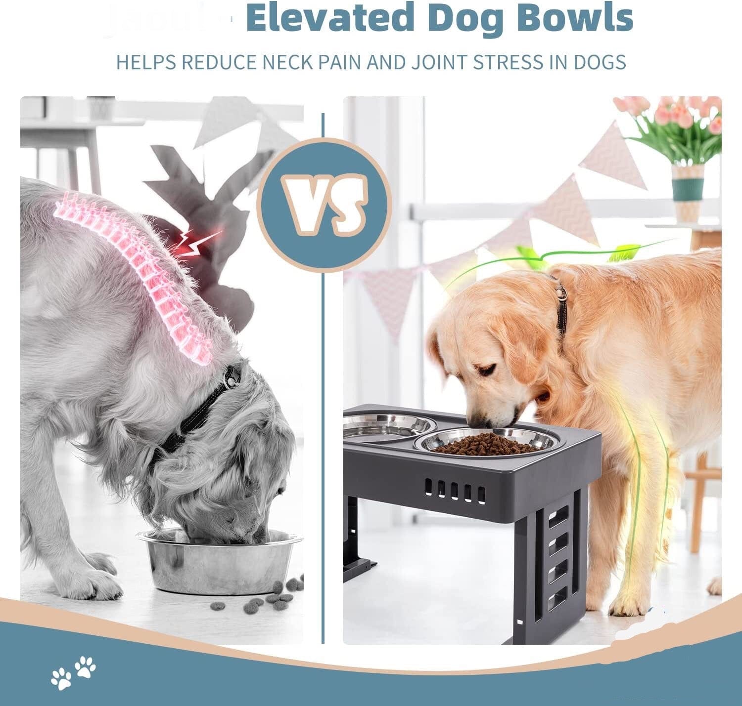 KUTKUT Elevated Dog Bowls 3 Adjustable Heights, Raised Dog Bowl for Large Medium Small Dogs and Pets, Dog Bowl Stand with 2 Stainless Steel Dog Food Bowls, 3 Heights 3"/7.3"/11.2"… - kutkut