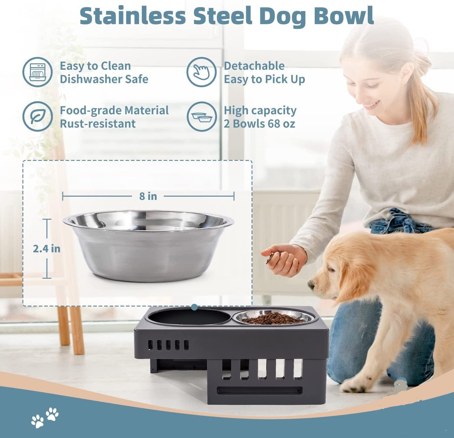 KUTKUT Elevated Dog Bowls 3 Adjustable Heights, Raised Dog Bowl for Large Medium Small Dogs and Pets, Dog Bowl Stand with 2 Stainless Steel Dog Food Bowls, 3 Heights 3"/7.3"/11.2"… - kutkut