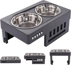 KUTKUT Elevated Dog Bowls 3 Adjustable Heights, Raised Dog Bowl for Large Medium Small Dogs and Pets, Dog Bowl Stand with 2 Stainless Steel Dog Food Bowls, 3 Heights 3"/7.3"/11.2"… - kutkut