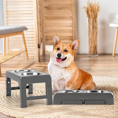 KUTKUT Elevated Dog Bowls 4 Adjustable Heights, Raised Dog Bowl for Large Medium Small Dogs and Pets, Dog Bowl Stand with 2 Stainless Steel Dog Food Bowls, 4 Heights 3.1", 8.6", 10.2", 11.8" 